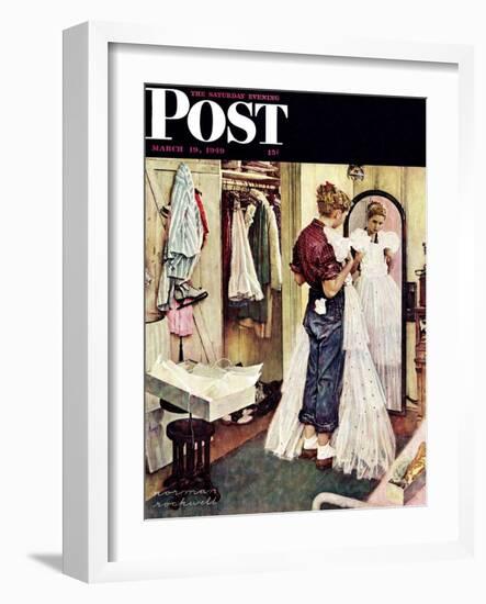 "Prom Dress" Saturday Evening Post Cover, March 19,1949-Norman Rockwell-Framed Giclee Print