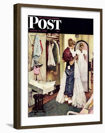 "Prom Dress" Saturday Evening Post Cover, March 19,1949-Norman Rockwell-Framed Giclee Print