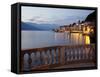 Promenade and Lake at Dusk, Bellagio, Lake Como, Lombardy, Italian Lakes, Italy, Europe-Frank Fell-Framed Stretched Canvas