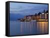 Promenade and Lake at Dusk, Bellagio, Lake Como, Lombardy, Italian Lakes, Italy, Europe-Frank Fell-Framed Stretched Canvas