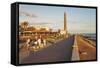 Promenade and Lighthouse Faro De Maspalomas in the Evening-Markus Lange-Framed Stretched Canvas