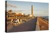 Promenade and Lighthouse Faro De Maspalomas in the Evening-Markus Lange-Stretched Canvas