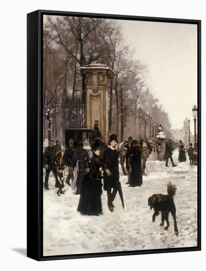 Promenade on a Winter Day, Brussels, 1887-Frans Gaillard-Framed Stretched Canvas