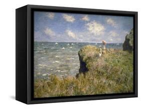 Promenade sur la falaise à Pourville-Claude Monet-Framed Stretched Canvas