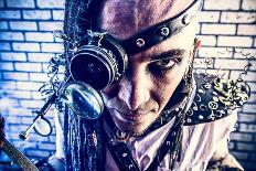 Portrait Of A Steampunk Man With A Mechanical Devices Over Brick Wall-prometeus-Art Print