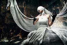 Shot Of A Twilight Girl In White Dress. Halloween, Horror-prometeus-Art Print