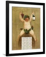 Promotional Calendar for Pfungst Freres Champagne, Illustrating Bacchus Seated on a Barrel-Jan van Beers-Framed Giclee Print