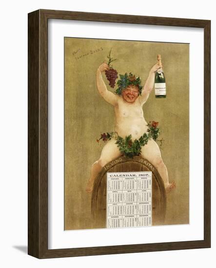 Promotional Calendar for Pfungst Freres Champagne, Illustrating Bacchus Seated on a Barrel-Jan van Beers-Framed Giclee Print