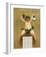Promotional Calendar for Pfungst Freres Champagne, Illustrating Bacchus Seated on a Barrel-Jan van Beers-Framed Giclee Print
