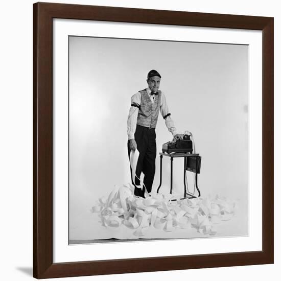 Promotional Shot for the Bob Newhart Show with Bob as Addled Accountant at an Adding Machine-Allan Grant-Framed Premium Photographic Print