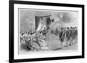 Promulgation of the New Japanese Constitution by Emperor Meiji of Japan at Tokyo-null-Framed Art Print