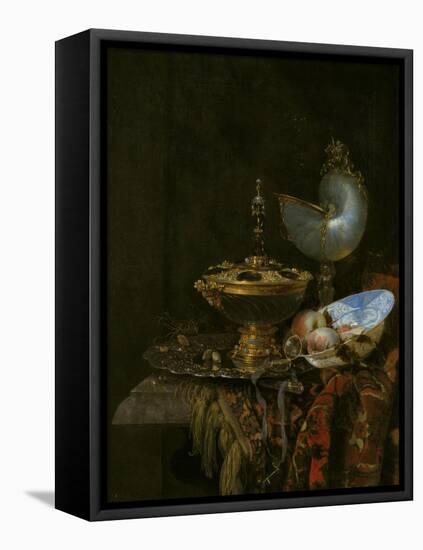 Pronk Still Life with Holbein Bowl, Nautilus Cup, Glass Goblet and Fruit Dish, 1678-Willem Kalf-Framed Stretched Canvas