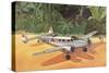 Prop Plane on Landing Strip in Jungle-null-Stretched Canvas