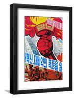 Propaganda Poster Detail, Wonsan City, Democratic People's Republic of Korea (DPRK), North Korea-Gavin Hellier-Framed Photographic Print