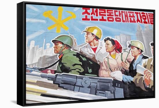 Propaganda Poster, Wonsan City, Democratic People's Republic of Korea (DPRK), North Korea, Asia-Gavin Hellier-Framed Stretched Canvas