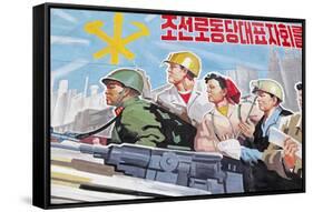 Propaganda Poster, Wonsan City, Democratic People's Republic of Korea (DPRK), North Korea, Asia-Gavin Hellier-Framed Stretched Canvas