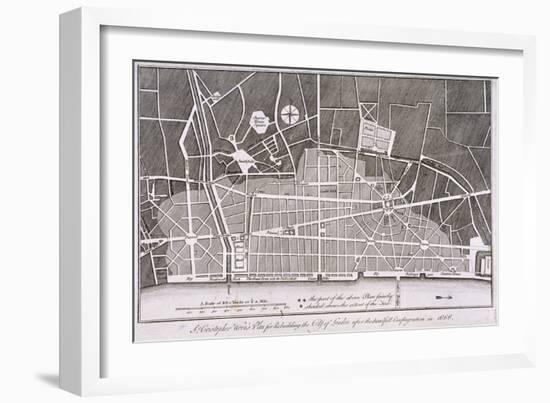 Proposed Plan for the Rebuilding of the City of London after the Great Fire in 1666-Christopher Wren-Framed Giclee Print