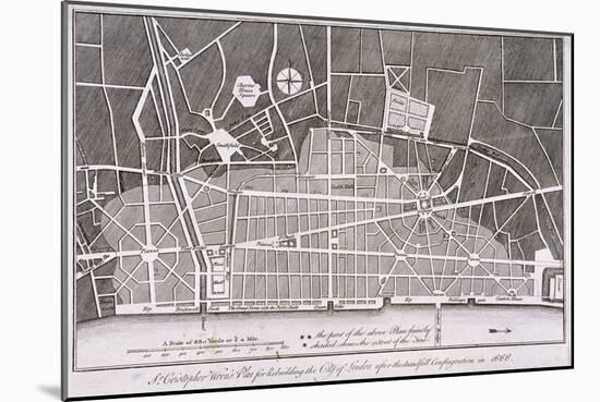 Proposed Plan for the Rebuilding of the City of London after the Great Fire in 1666-Christopher Wren-Mounted Giclee Print