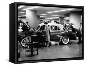 Prospective Buyers Looking over New Dodge Royal at Chrysler Show Room-Ralph Morse-Framed Stretched Canvas