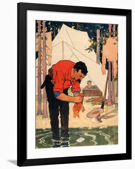 Prospector Cleaning Up after a Day's Work, C.1898-null-Framed Giclee Print