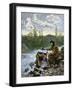 Prospector Washing Pebbles from a Stream Using a Cradle Device to Sparate Gold Nuggets-null-Framed Giclee Print