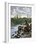 Prospector Washing Pebbles from a Stream Using a Cradle Device to Sparate Gold Nuggets-null-Framed Giclee Print