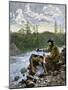 Prospector Washing Pebbles from a Stream Using a Cradle Device to Sparate Gold Nuggets-null-Mounted Giclee Print