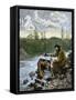 Prospector Washing Pebbles from a Stream Using a Cradle Device to Sparate Gold Nuggets-null-Framed Stretched Canvas