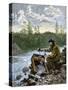 Prospector Washing Pebbles from a Stream Using a Cradle Device to Sparate Gold Nuggets-null-Stretched Canvas