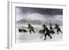 Prospectors' Dogsled in a Snowstorm to Get to the Klondike Goldfields, 1898-null-Framed Giclee Print