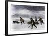 Prospectors' Dogsled in a Snowstorm to Get to the Klondike Goldfields, 1898-null-Framed Giclee Print