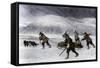 Prospectors' Dogsled in a Snowstorm to Get to the Klondike Goldfields, 1898-null-Framed Stretched Canvas
