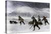 Prospectors' Dogsled in a Snowstorm to Get to the Klondike Goldfields, 1898-null-Stretched Canvas