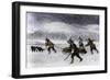 Prospectors' Dogsled in a Snowstorm to Get to the Klondike Goldfields, 1898-null-Framed Giclee Print