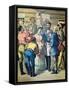 Prospectors Gather Round a Woman in a Gold Camp-null-Framed Stretched Canvas