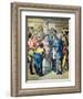 Prospectors Gather Round a Woman in a Gold Camp-null-Framed Giclee Print