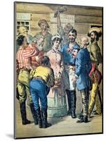 Prospectors Gather Round a Woman in a Gold Camp-null-Mounted Giclee Print