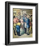 Prospectors Gather Round a Woman in a Gold Camp-null-Framed Giclee Print