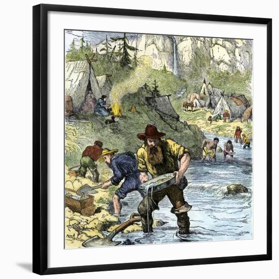 Prospectors Panning for Gold in the California Gold Rush-null-Framed Giclee Print