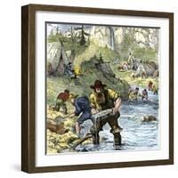 Prospectors Panning for Gold in the California Gold Rush-null-Framed Giclee Print