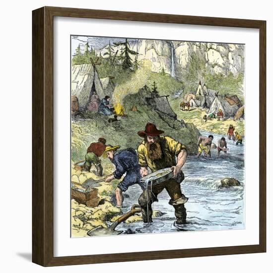 Prospectors Panning for Gold in the California Gold Rush-null-Framed Giclee Print