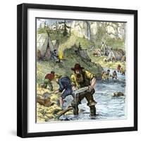 Prospectors Panning for Gold in the California Gold Rush-null-Framed Giclee Print