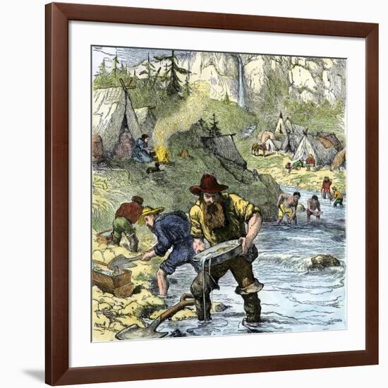 Prospectors Panning for Gold in the California Gold Rush-null-Framed Giclee Print