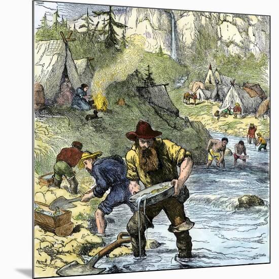 Prospectors Panning for Gold in the California Gold Rush-null-Mounted Giclee Print