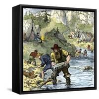 Prospectors Panning for Gold in the California Gold Rush-null-Framed Stretched Canvas