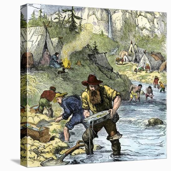 Prospectors Panning for Gold in the California Gold Rush-null-Stretched Canvas