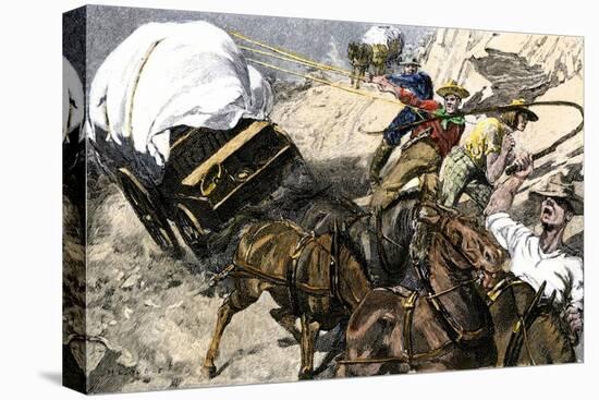 Prospectors Traveling a Rough Road to the Gold Regions of California-null-Stretched Canvas