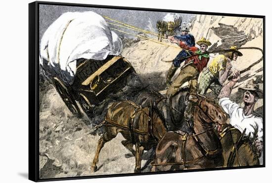 Prospectors Traveling a Rough Road to the Gold Regions of California-null-Framed Stretched Canvas