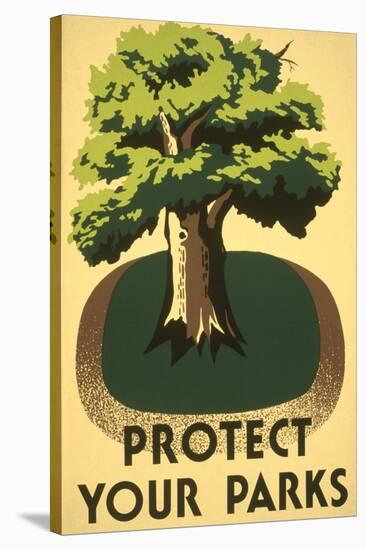 Protect Your Parks, Stately Tree-null-Stretched Canvas