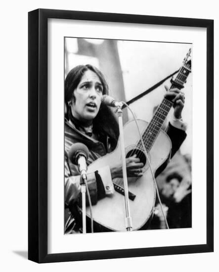 Protest Folk Singer Joan Baez Performing in 1965-null-Framed Photo